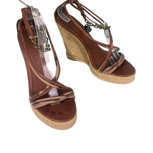 Burberry Tan Check Hearts Espadrille Wedges Sandals Shoes Size 9 - Picture 1 of 11